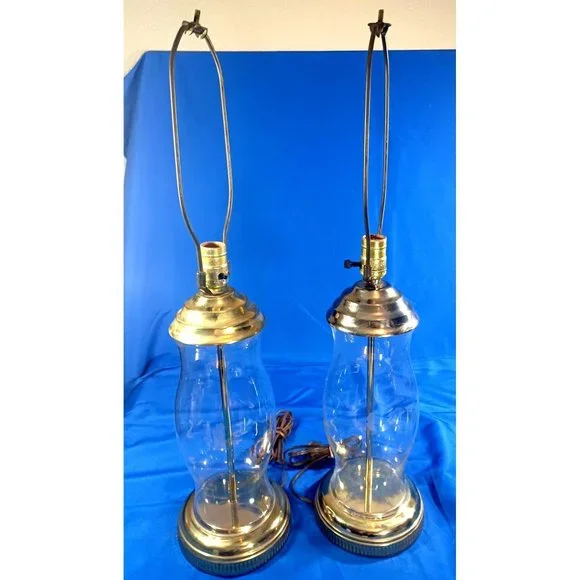 2 Vintage  28" Tall Princess House Heritage Brass Crystal Table Lamps Set Rare - Picture 4 of 11